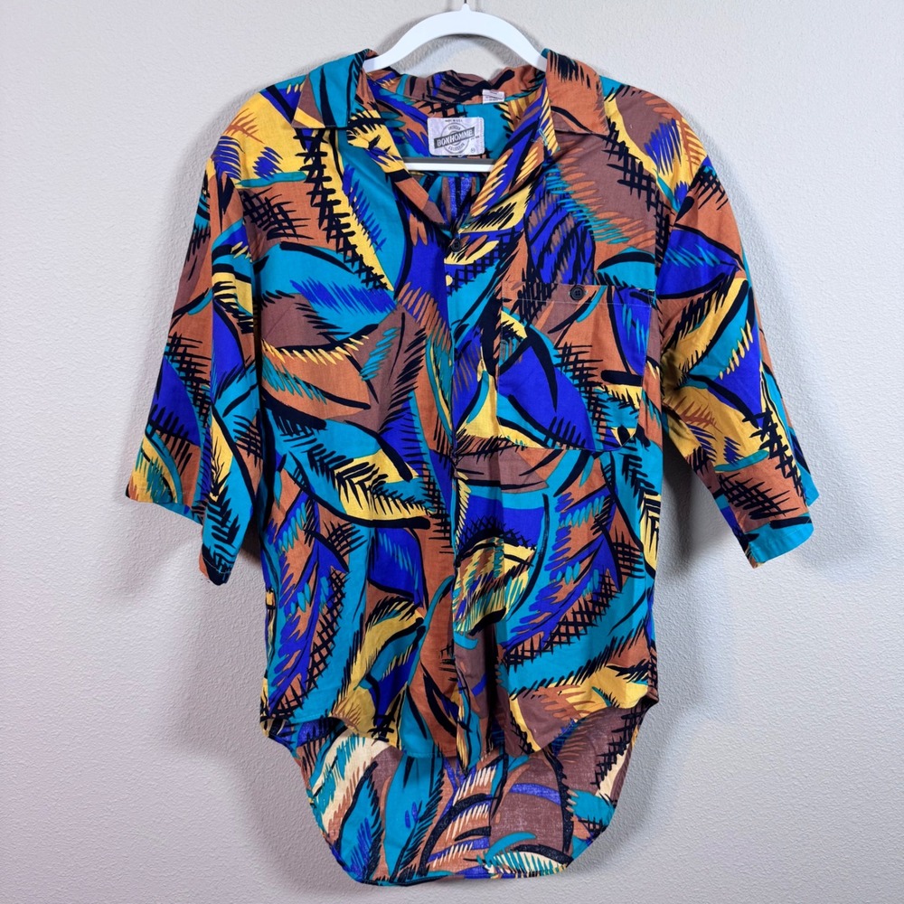 Vintage Bonhomme Collection Men's Medium Abstract Tropical Leaf Art Deco Shirt